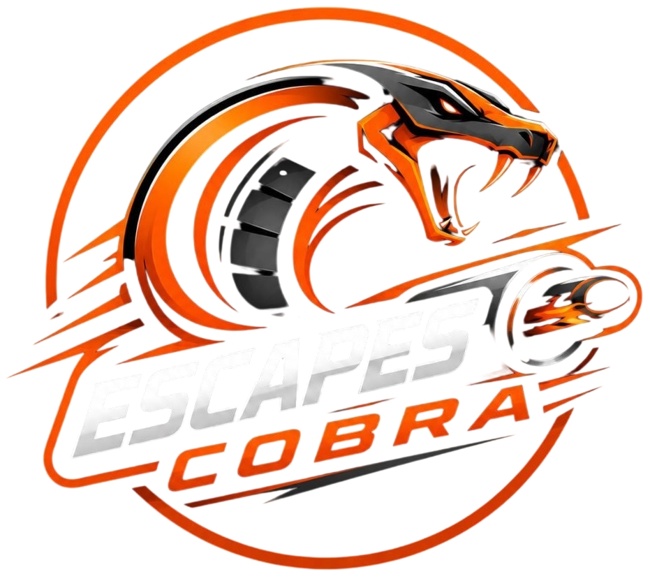 Logotipo estilizado de una cobra en naranja y negro con las palabras “Escapes” y “Cobra” en negrita.