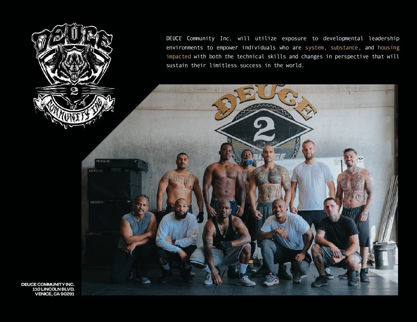 A group of men are posing for a picture in front of a sign that says deuce 2