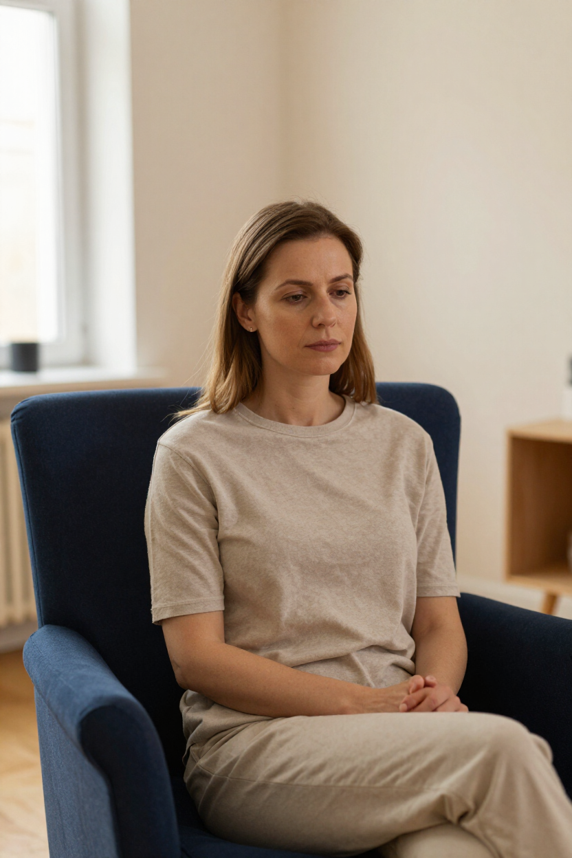 Persona adulta in un ambiente terapeutico caldo e discreto