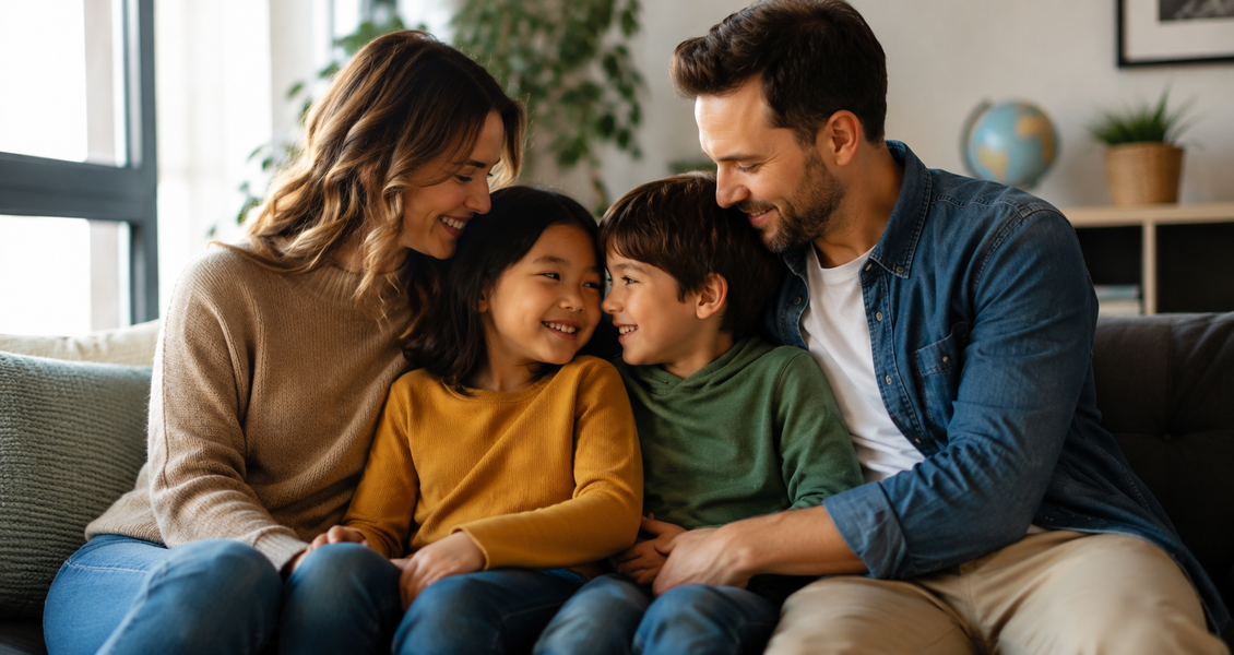 Famiglia in un momento intimo di connessione