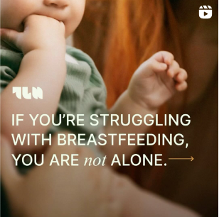 A baby is being held in a woman 's arms with a quote about breastfeeding