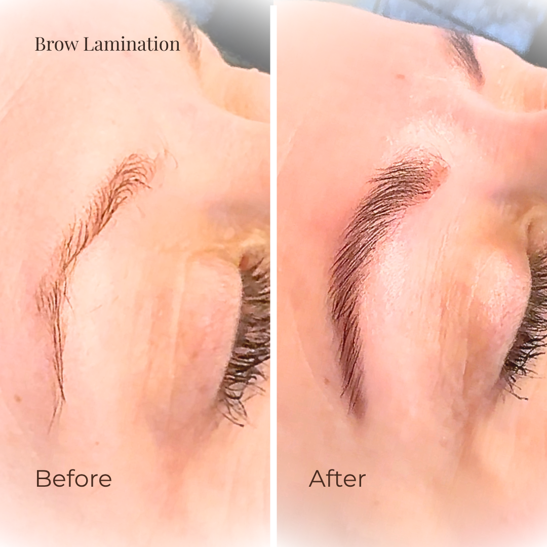 Brow lamination before and after result at a private beauty salon in Lyde Green Bristol