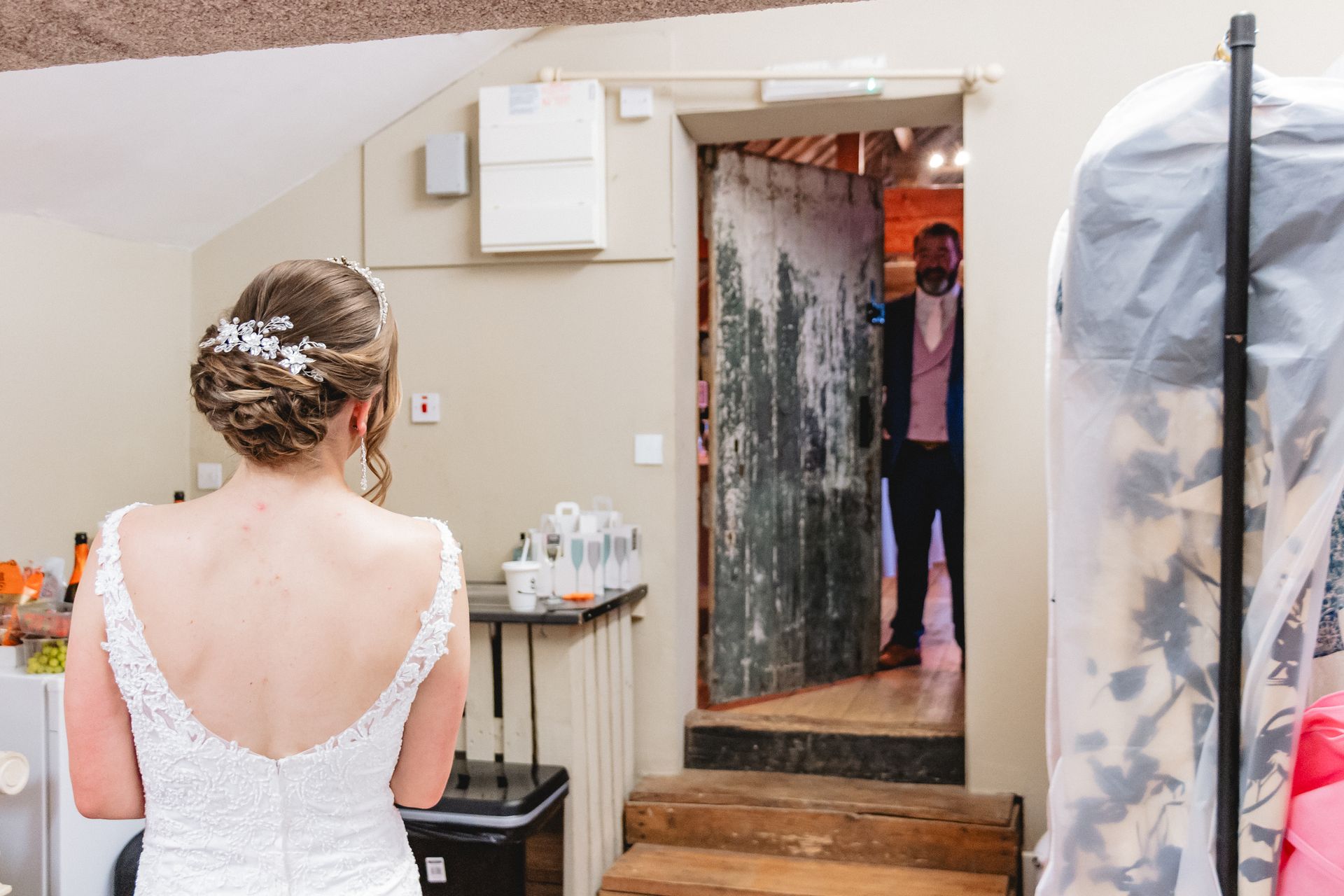 father of the bride veil reveal moment with bridal hair by Jax-Glam Beauty Bristol