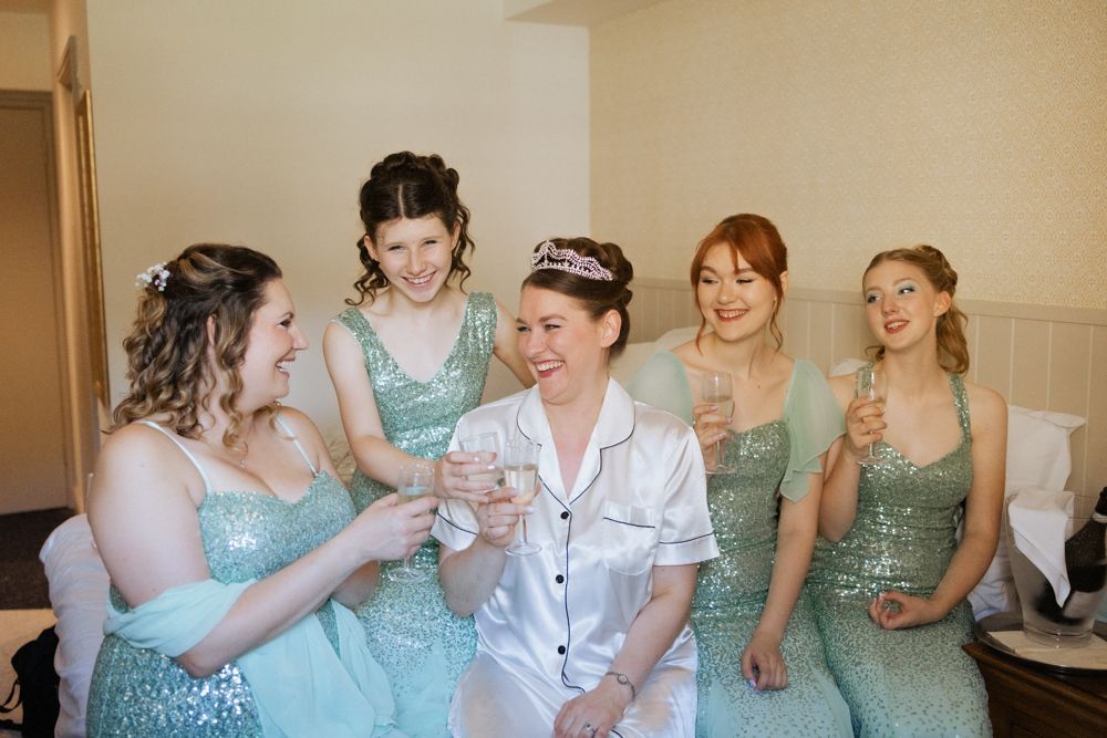 bridal party hair and makeup preparation by Jax-Glam Beauty wedding stylist Bristol
