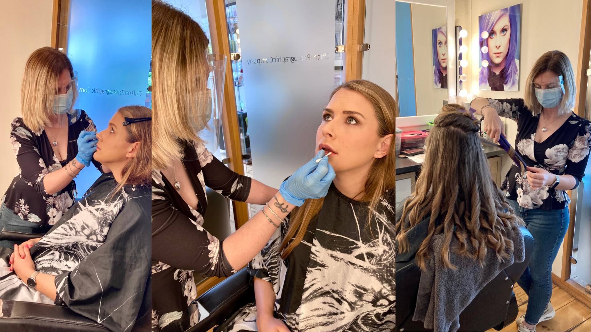 hair and makeup preparation during photoshoot styling