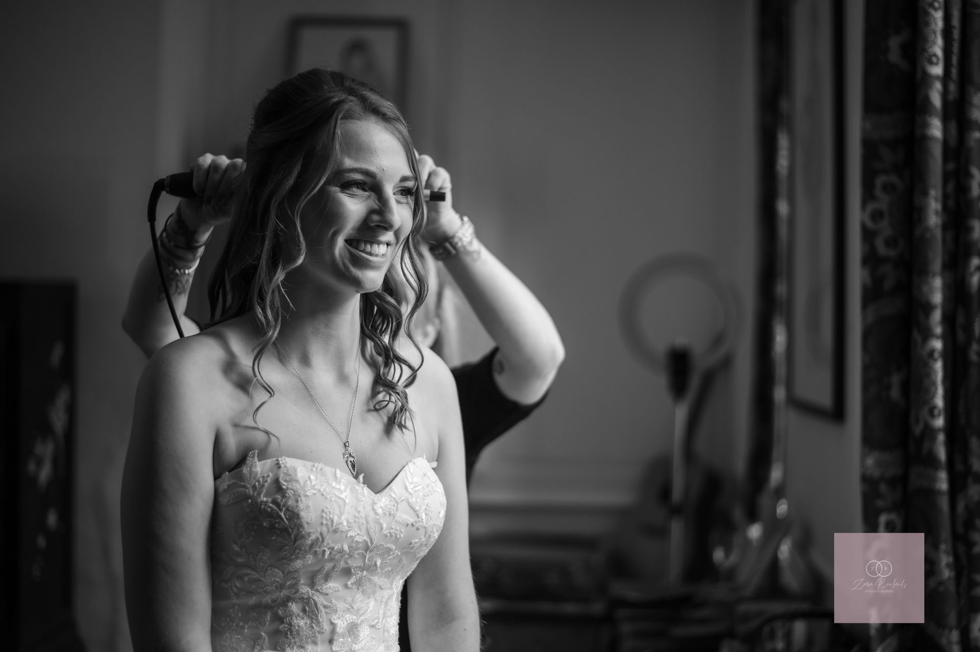 black and white bridal preparation hair styling by Jax-Glam Beauty wedding hair stylist Bristol
