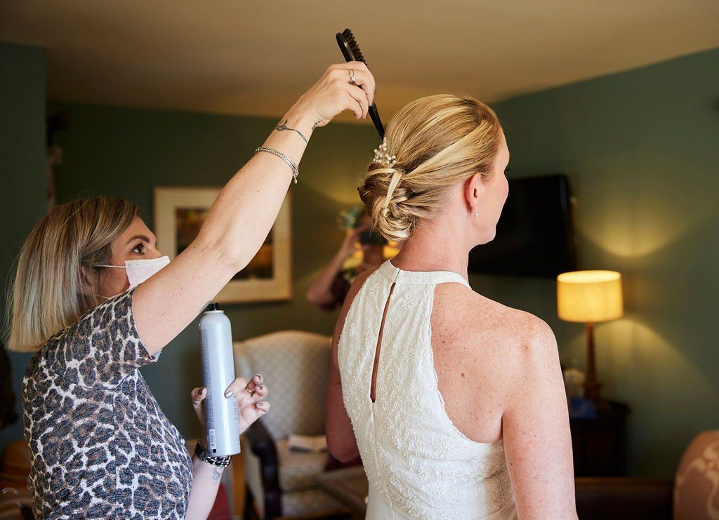 bridal hair styling preparation by Jax-Glam Beauty wedding hair stylist Bristol