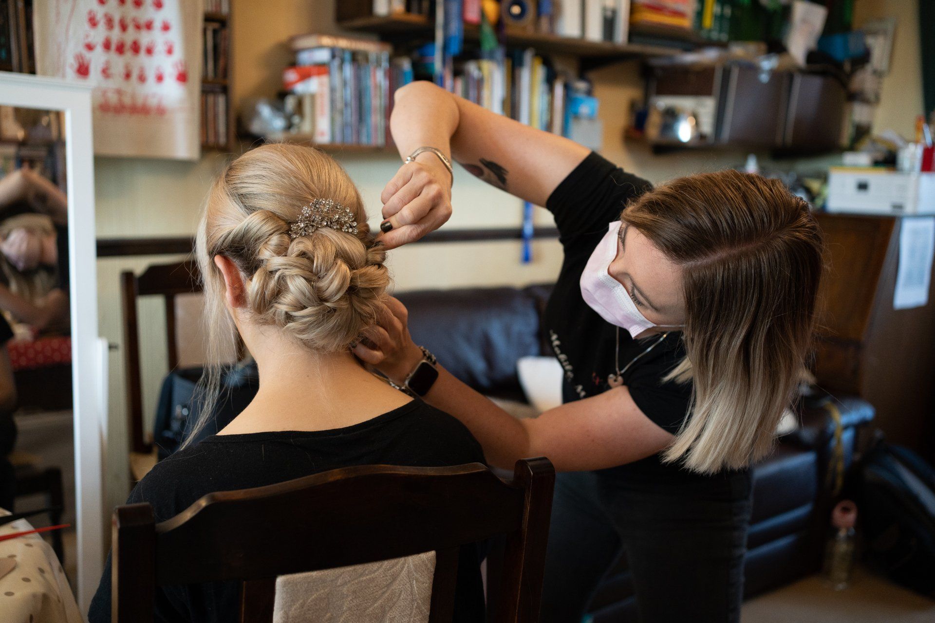 bridal hair styling preparation by Jax-Glam Beauty wedding hair stylist Bristol