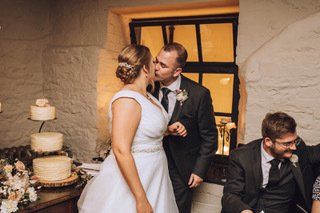 bride and groom evening portrait with bridal hair and airbrush makeup by Jax-Glam Beauty Bristol