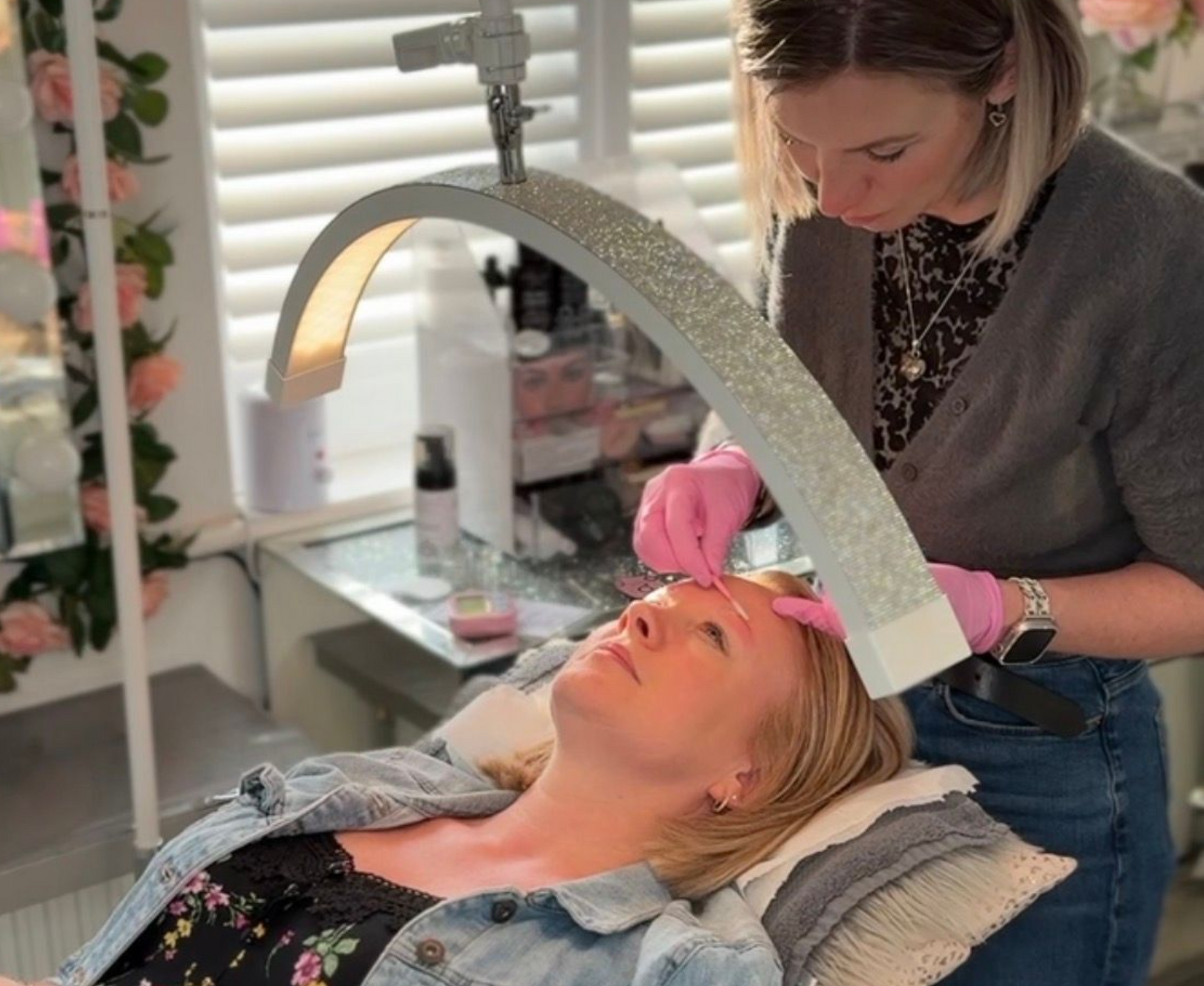 Jax preforming Brow and lash lift treatments with a patch test in Bristol Home Salon