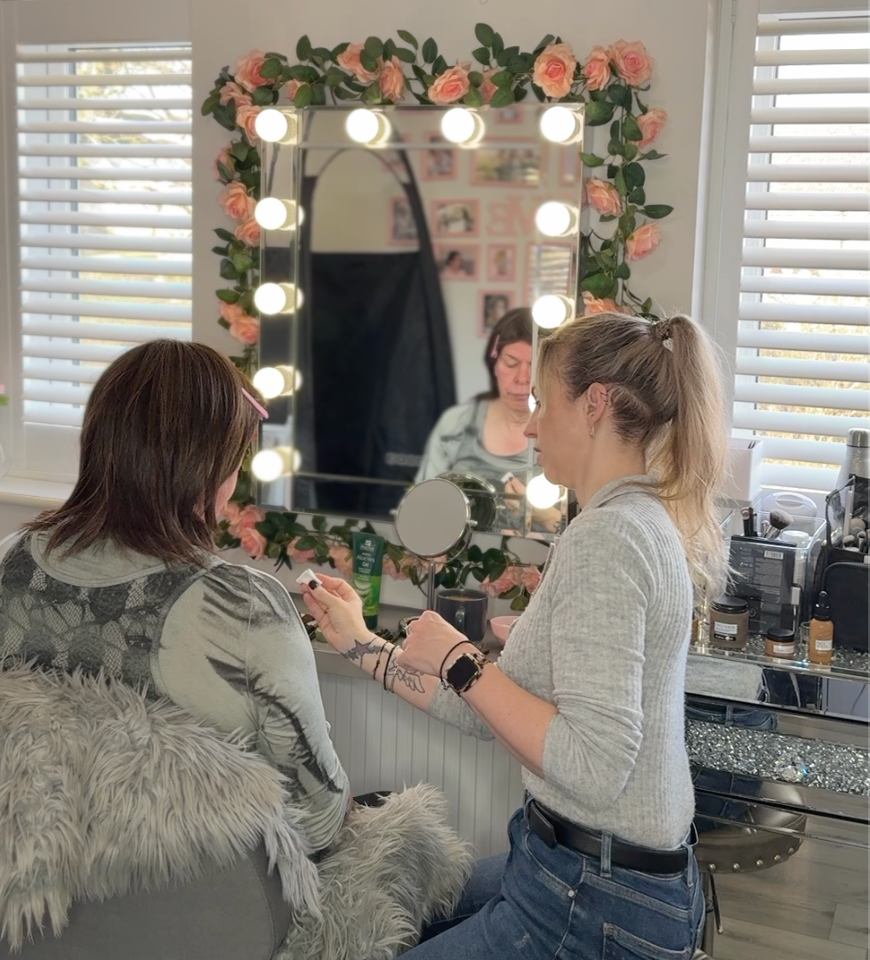 Step-by-step skincare routine being taught during a lesson