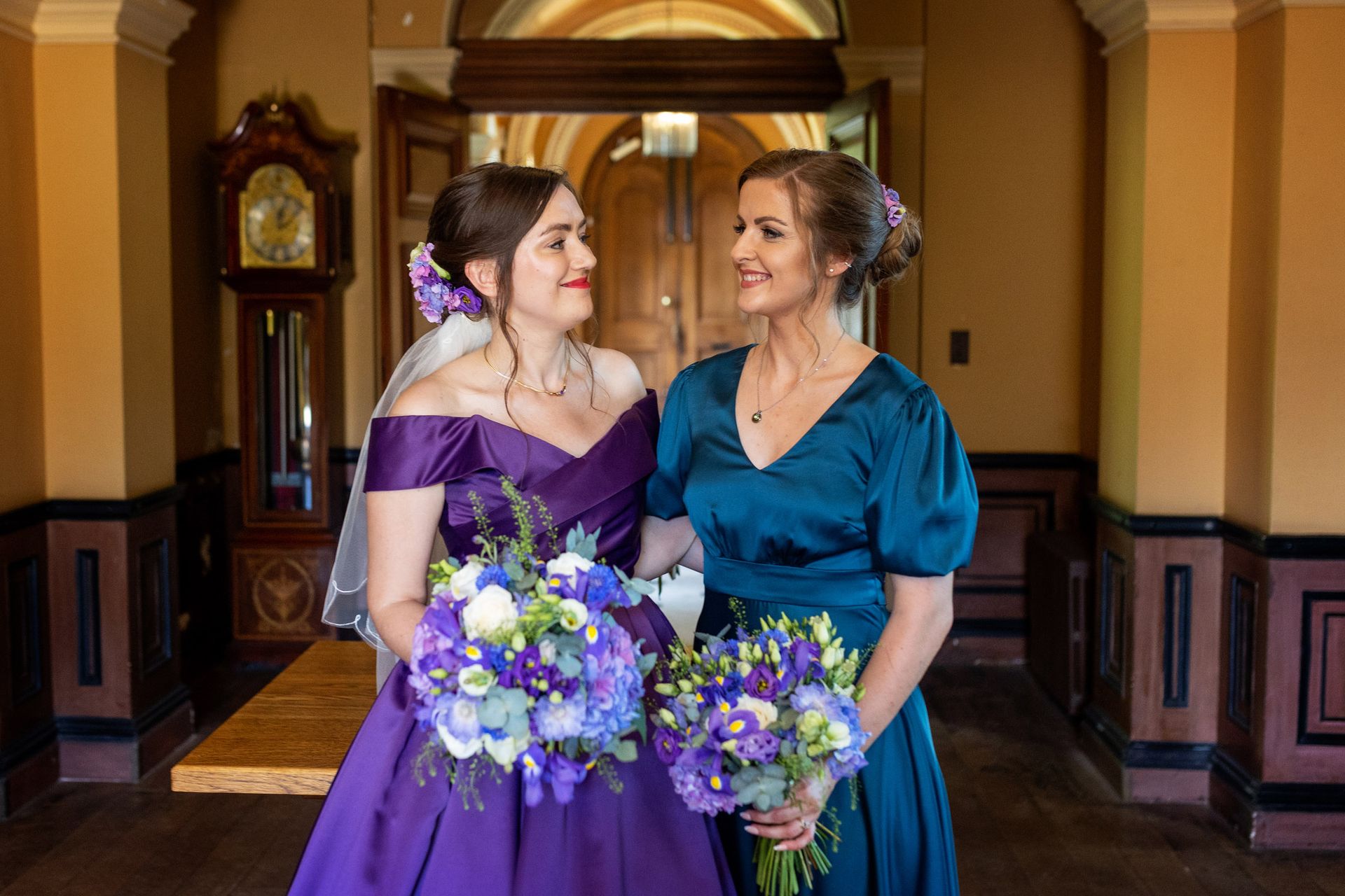 bride and bridesmaid wedding portraits with hair and makeup by Jax-Glam Beauty