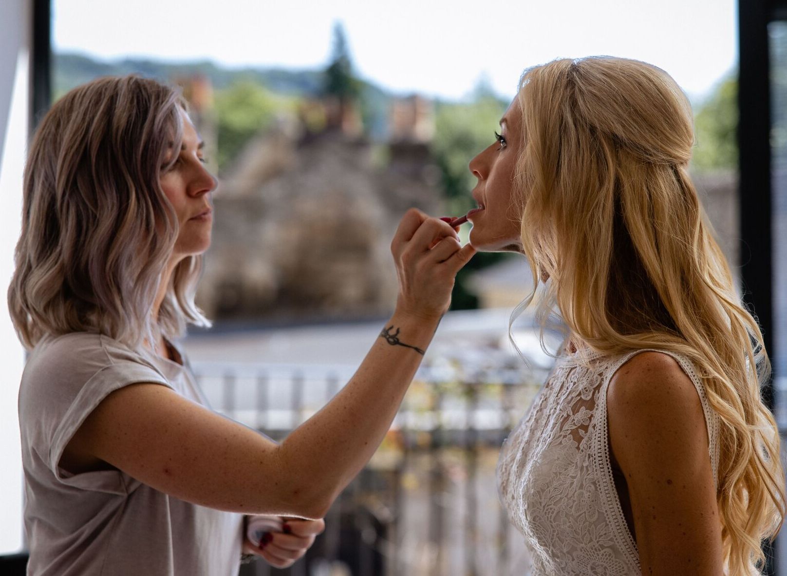 bridal makeup application during wedding preparation by Jax-Glam Beauty Bristol