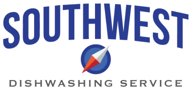 Southwest Dishwashing Service logo with blue text and a red-and-blue compass icon