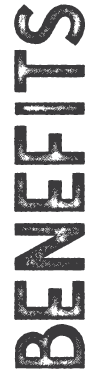 The word benefits is written in black and white on a white background.