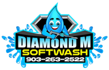 Diamond M Softwash logo with blue cartoon droplet and phone number 903-263-2522