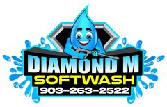 Diamond M Softwash logo with blue cartoon droplet and phone number 903-263-2522