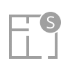 Floor plan icon with a gray “S” in a circle.