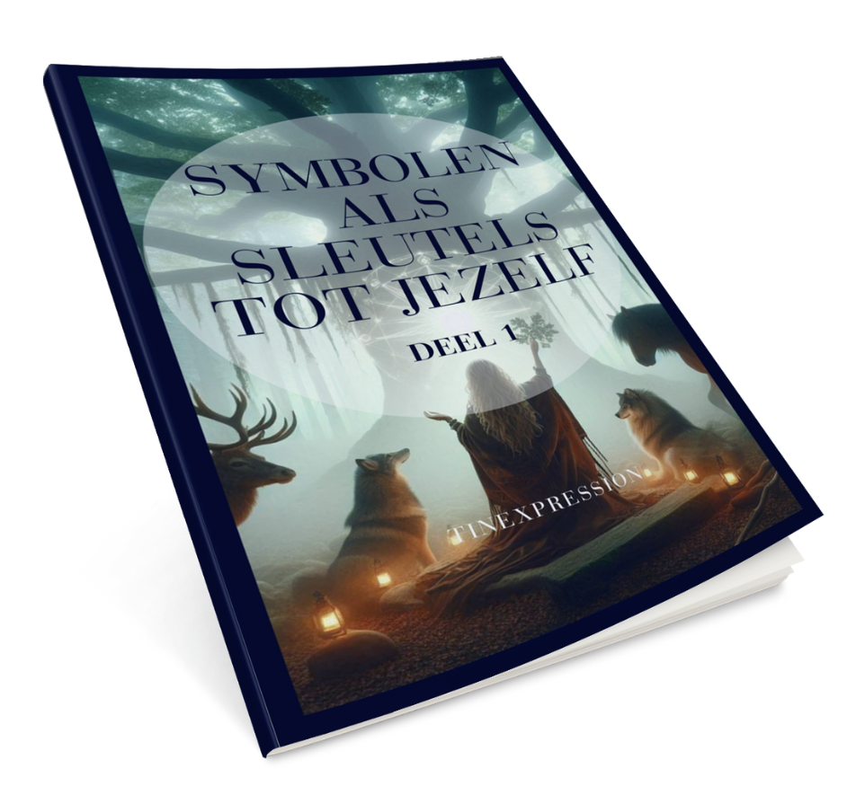 Blue book titled “Symbolen als Sleutels tot Jezelf” on a misty teal fantasy cover.