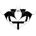 Gestileerd zwart-wit uil panter diamant- en hartmotief met symmetrische geometrische vormen.