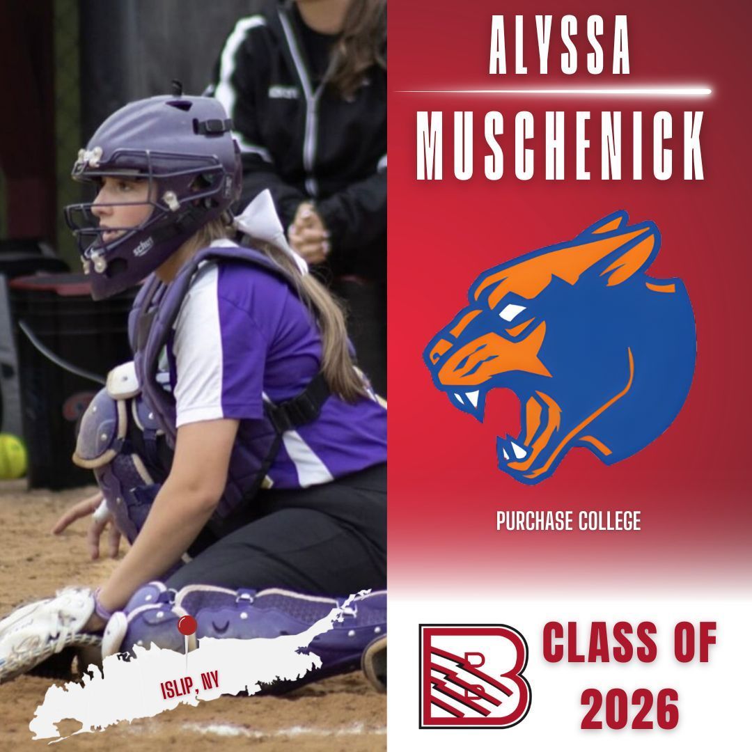A softball catcher in purple gear kneels on the field. A graphic panel shows 