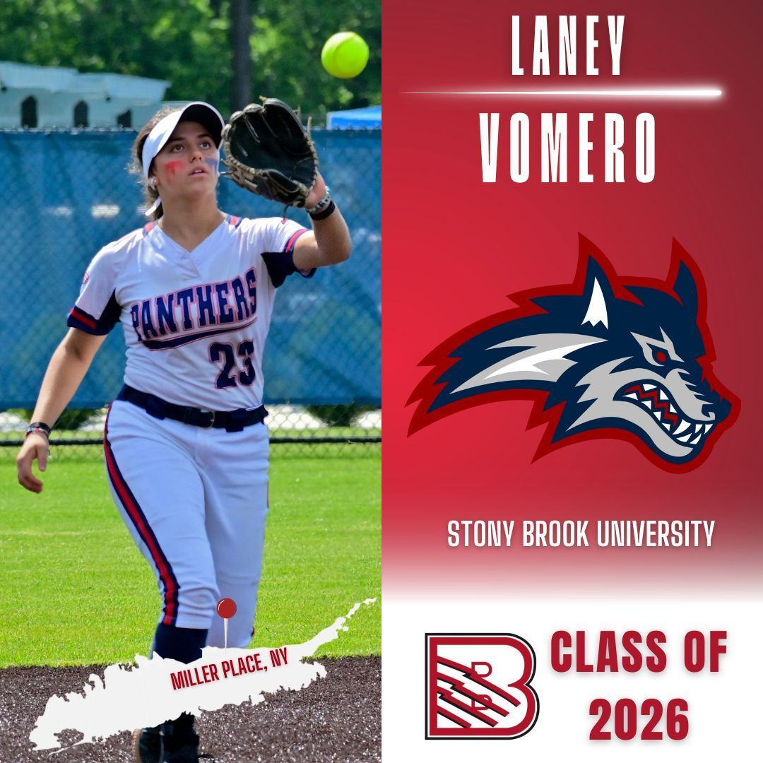 Softball player Laney Vomero, Stony Brook University commit, class of 2026, catching a ball on the field.