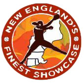 A circular logo featuring a silhouetted softball player, a map of New England, and the text
