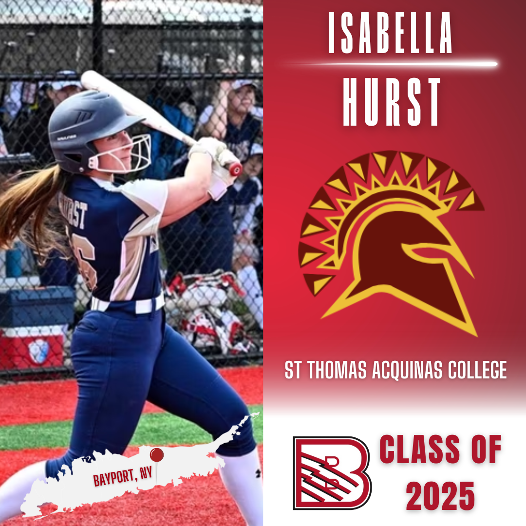 Softball player Isabella Hurst in uniform, with St. Thomas Aquinas College branding and Class of 2025 text.