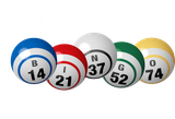 Friendly ICT logo with bingo balls: B14, I21, N37, G52, O74