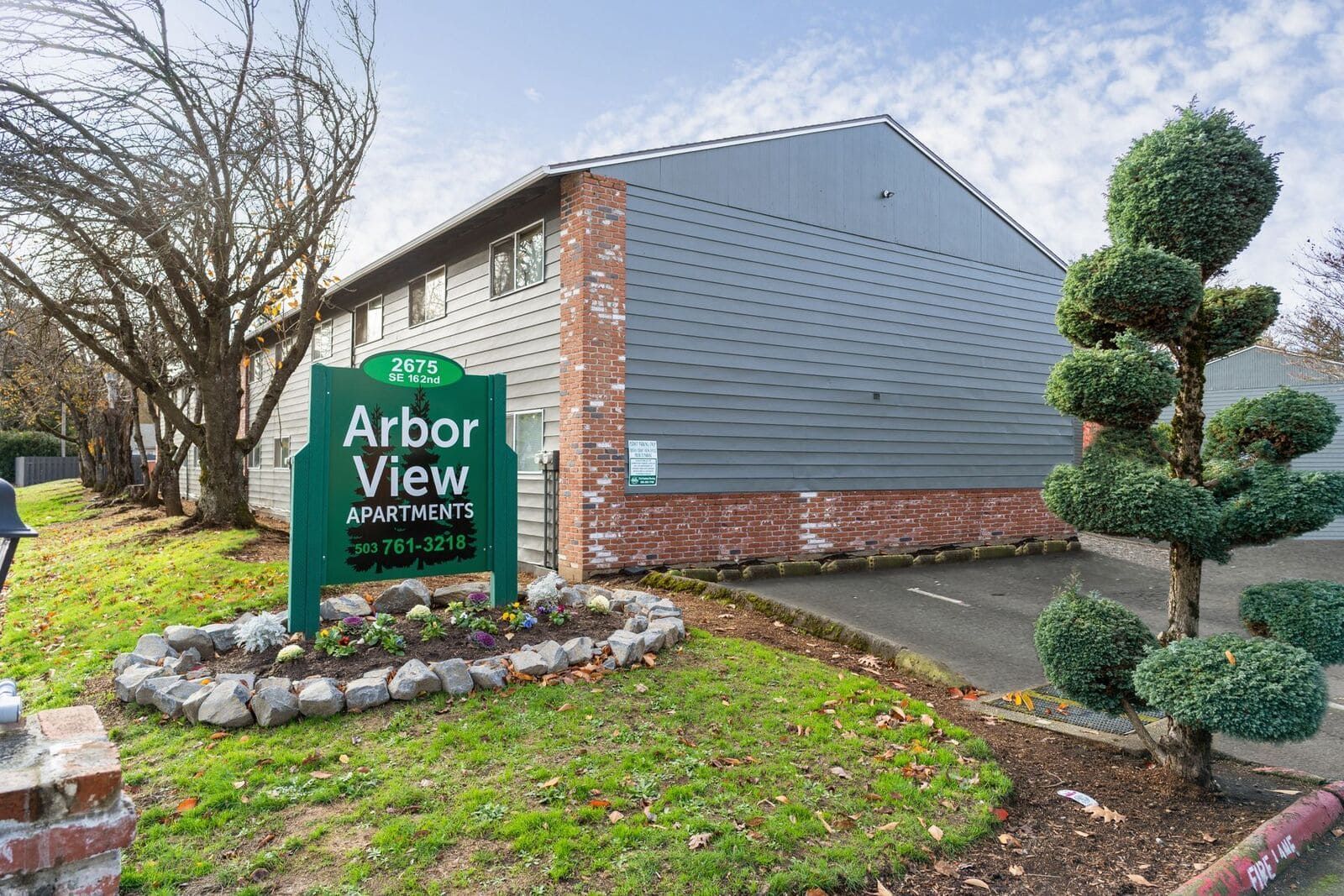 the exterior of theArbor View apartment complex