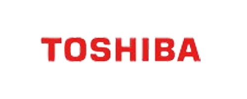 A red toshiba logo on a white background