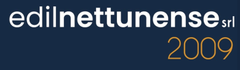 Logo per edilnettunense srl, con testo in bianco e oro su sfondo blu scuro; è presente il numero