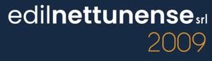 Logo per edilnettunense srl, con testo in bianco e oro su sfondo blu scuro; è presente il numero