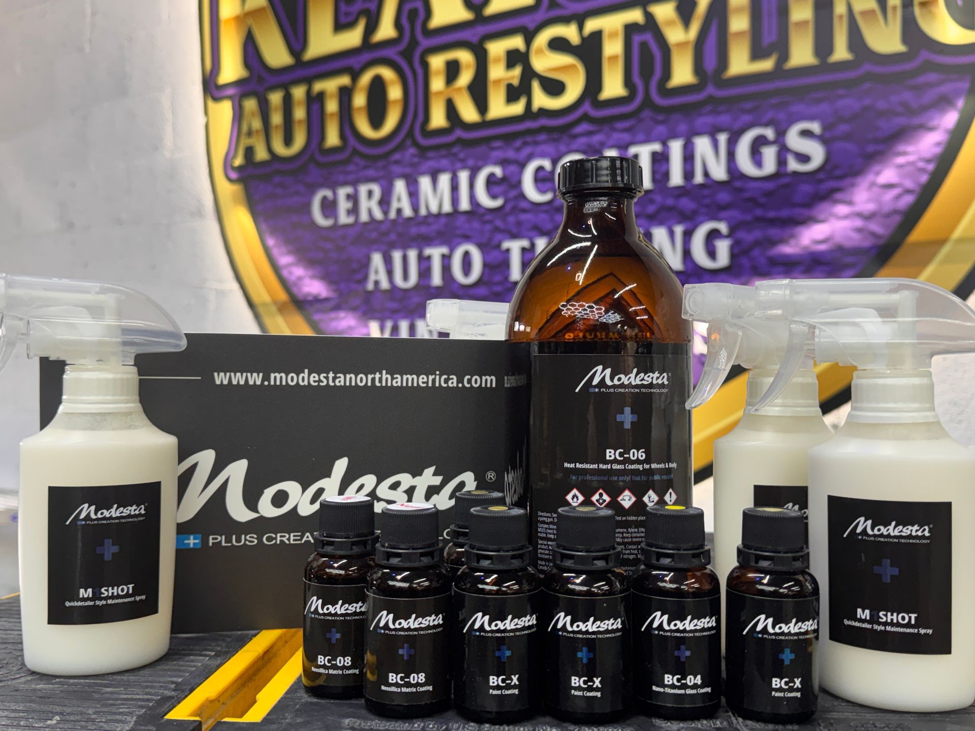 Modesta ceramic coating products at Kearney Auto Restyling in Kearney, Missouri