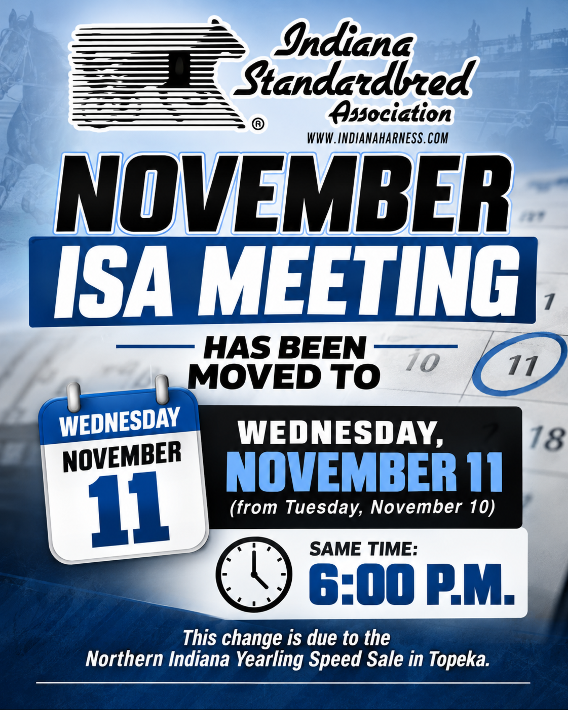 ISA meeting moved to Wednesday November 11 at 6 PM