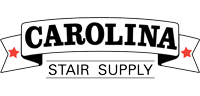Logo for Carolina Stair Supply: Black text on white banner with red stars.