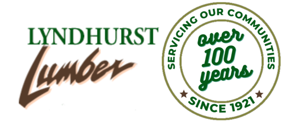 Lyndhurst Lumber logo with text and circular emblem: 