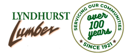 Lyndhurst Lumber logo with text and circular emblem: 