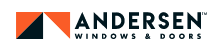 Andersen Windows & Doors logo: Black text with a triangle logo in orange and black.