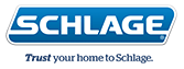 Schlage logo: blue rectangle with white text