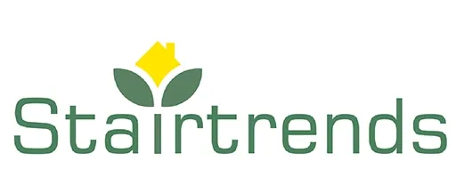 Stairtrends logo with a yellow house within green leaves, and the text