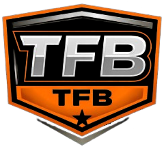 TFB logo in black, orange, and silver with bold metallic lettering and shield shape