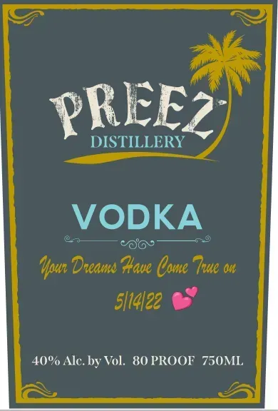 Vodka bottle label with