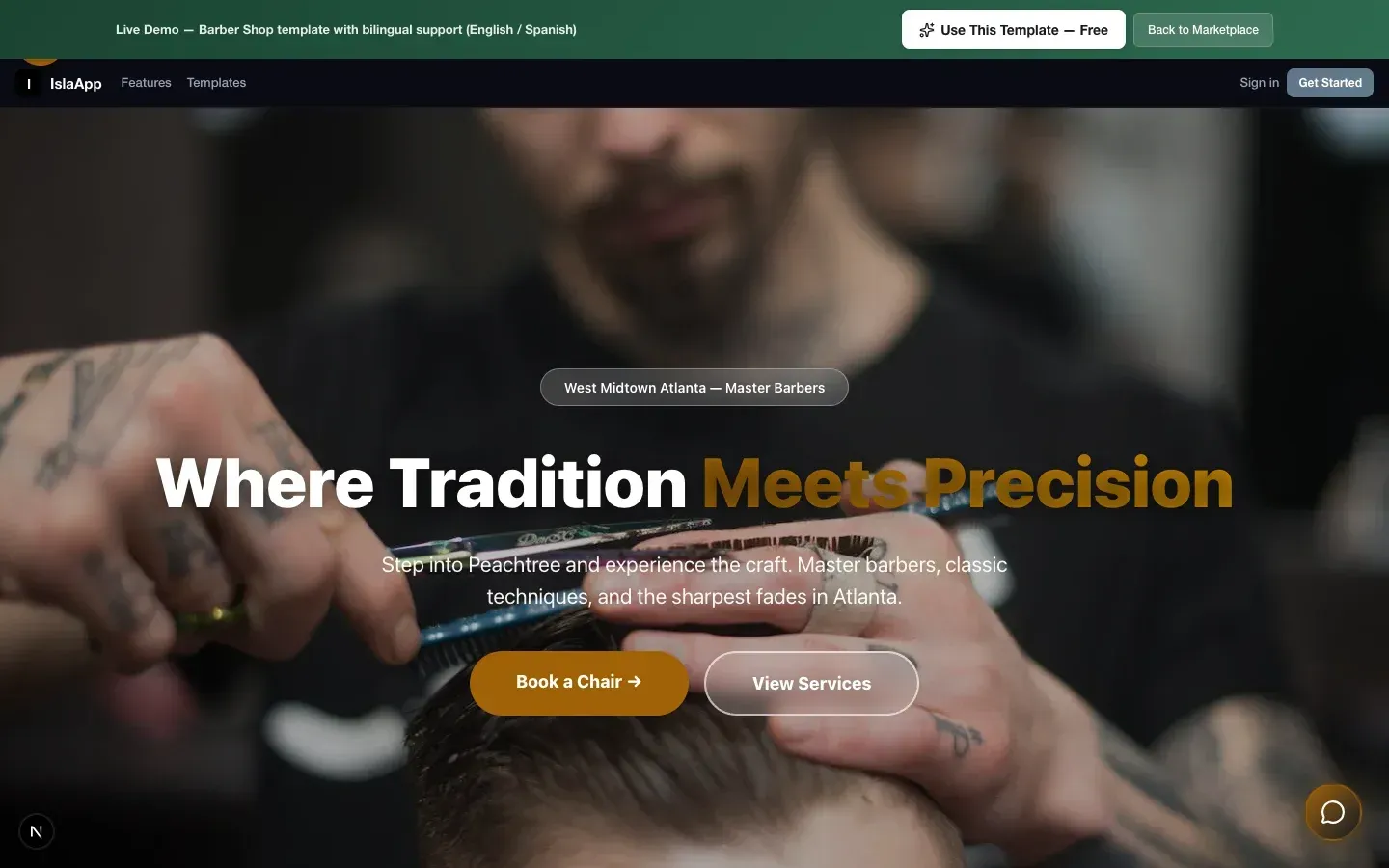 Estilo de site da barbearia Corte & Culture