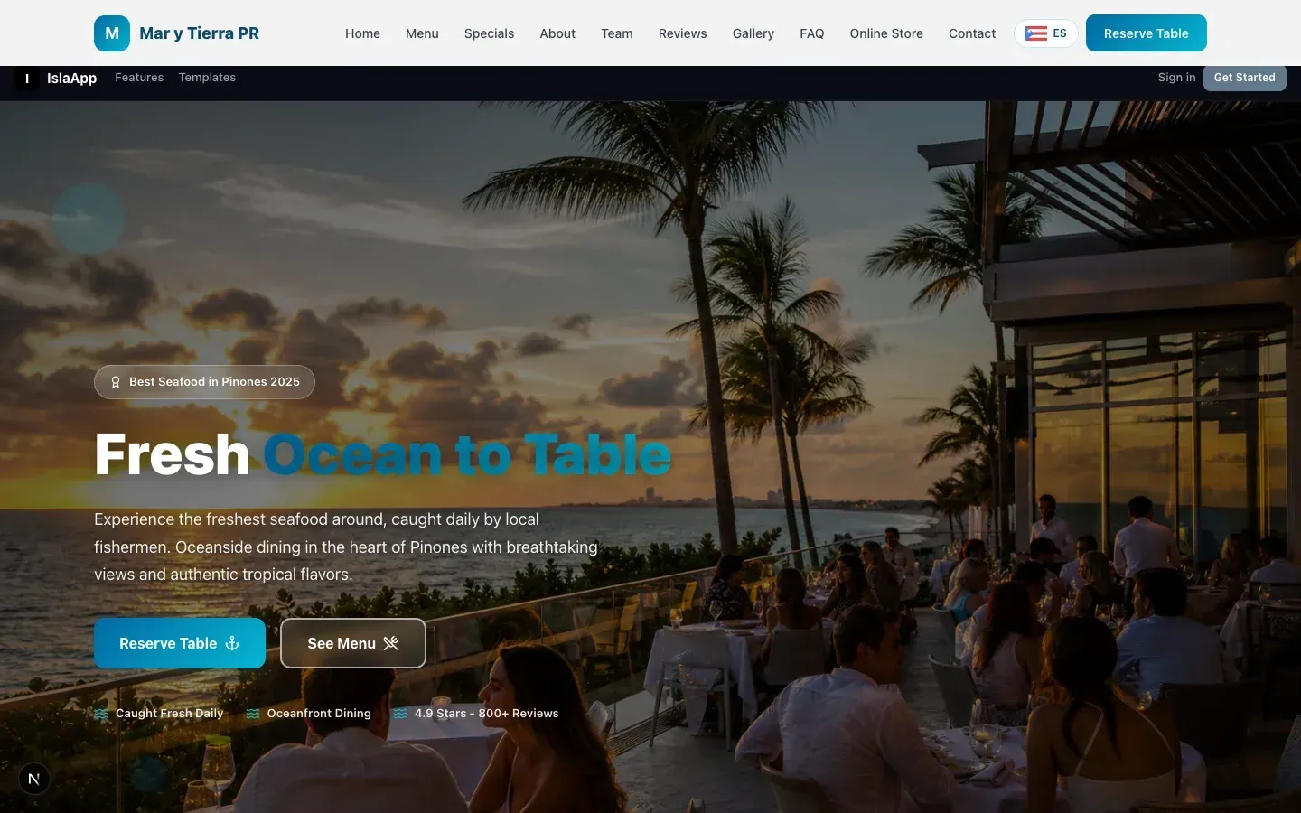 Exemplo de design de site para restaurante