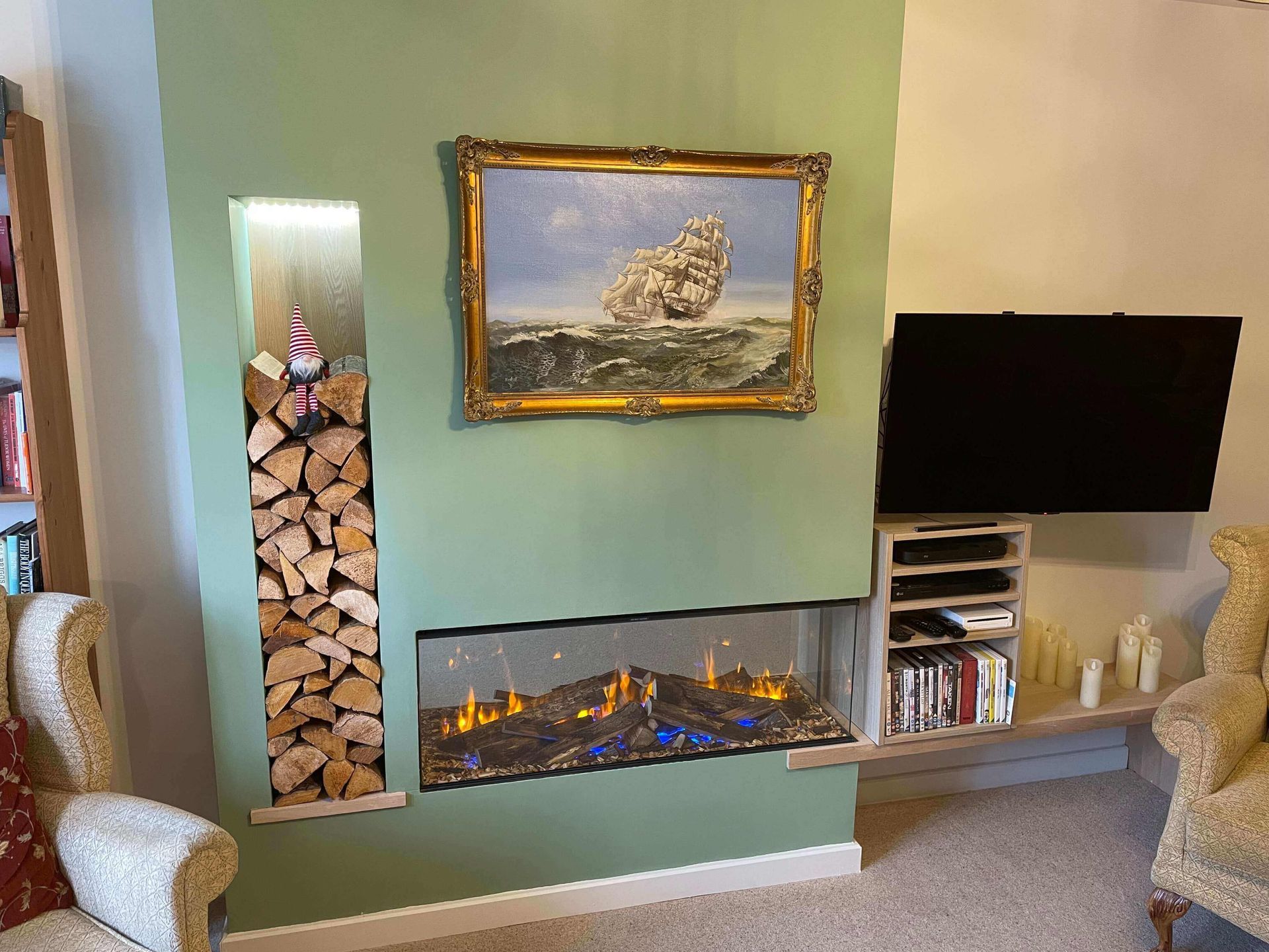 British Fires New Forest 1200 Corner Installation Real Logs Storage