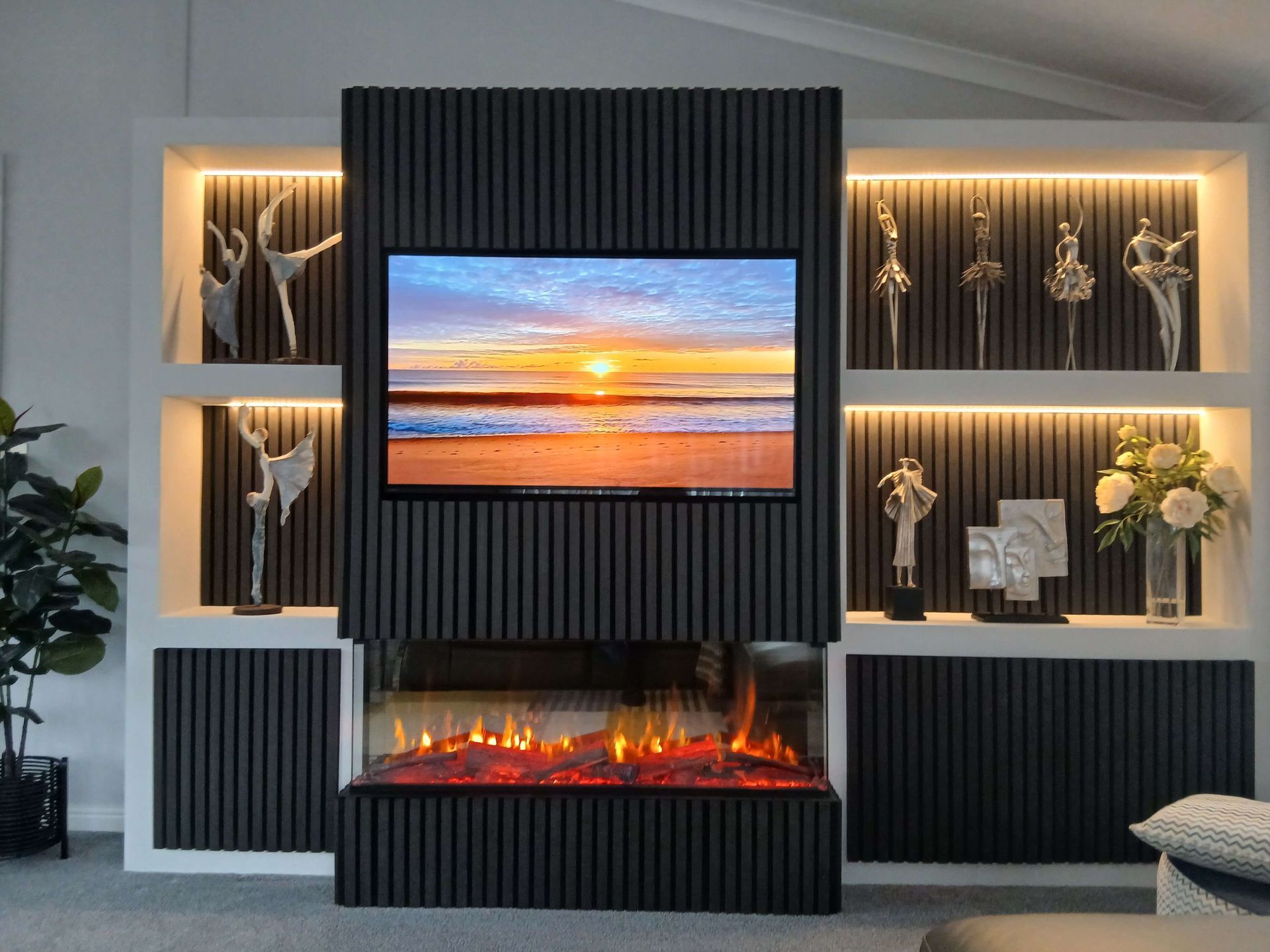 offset media wall with a 1250 electric fire