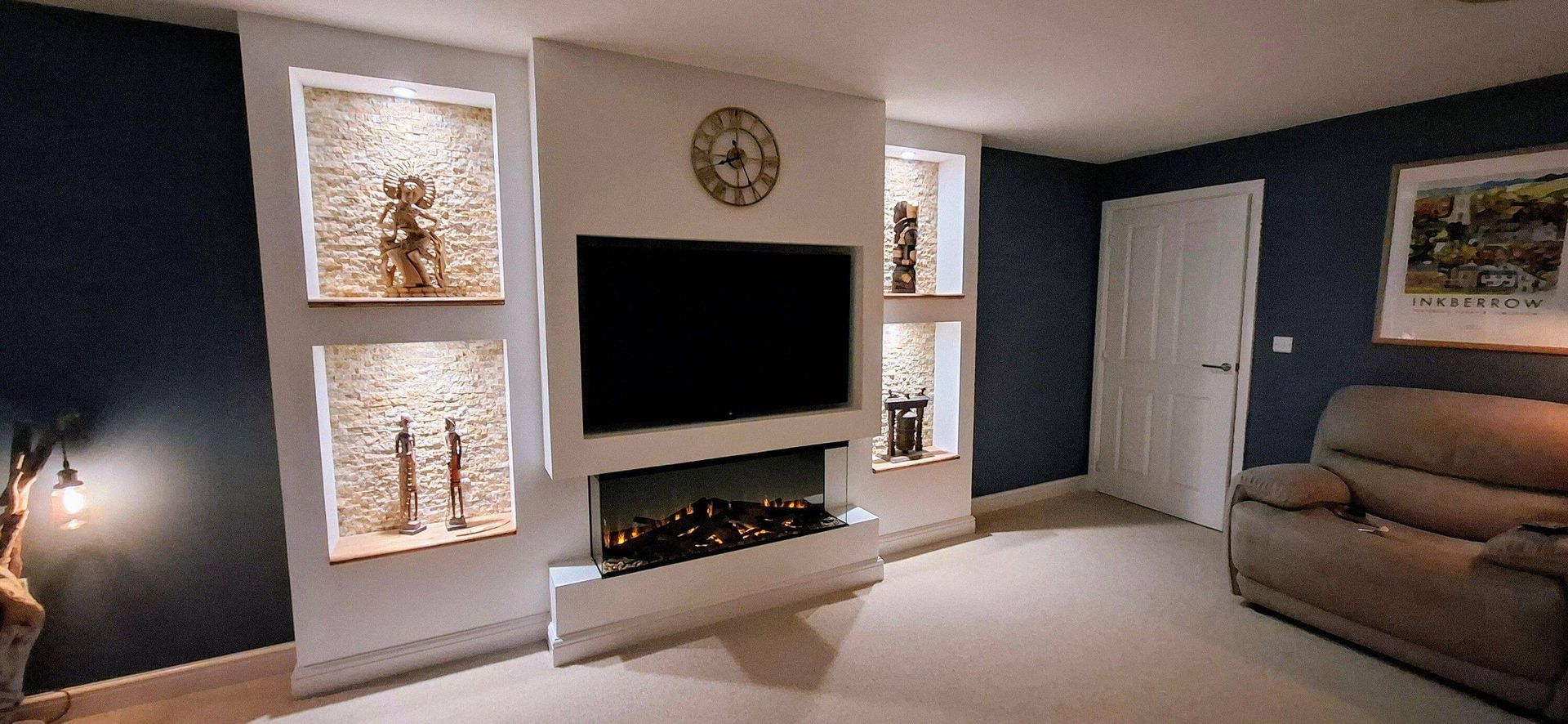 british fires 1200 black edition AR glass in a media wall