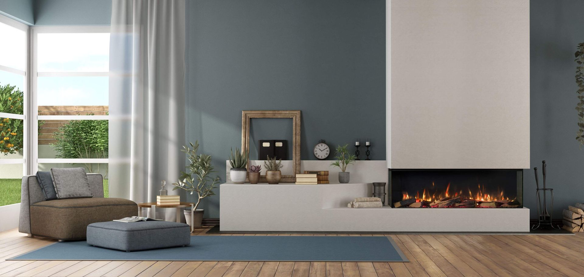 Vision Fires Solus vs130, electric fire open on sides. media wall fires, warwickshire