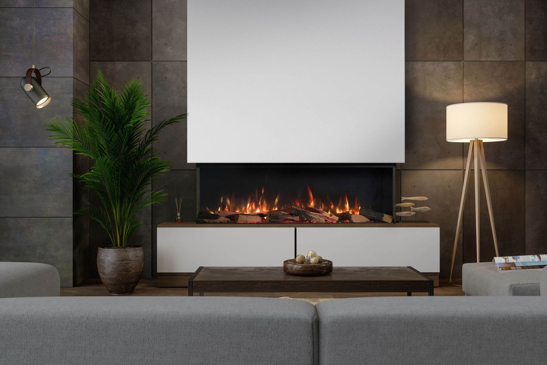 Vision Fires Solus vs130, electric fire open on sides. media wall fires, warwickshire